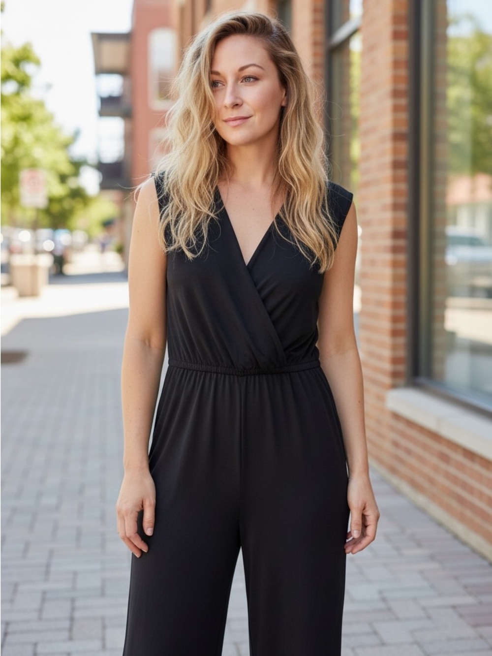 Sleeveless Black V-neck Jumpsuit